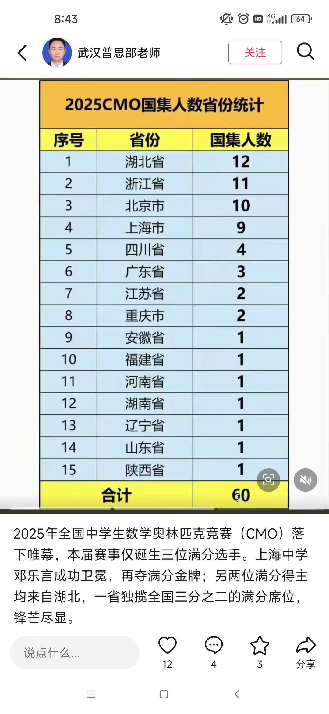 在奥赛方面，湖北人跑到最前面不是没原因的。我是湖北黄冈人，小时候做的很多题都
