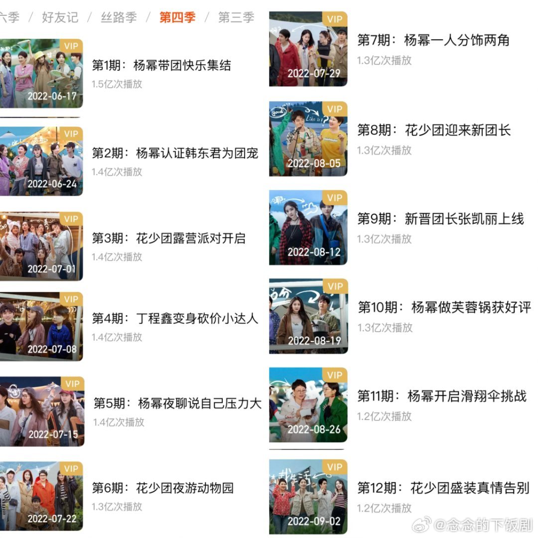 花儿与少年花儿与少年每一季播放量第二季下架了，没有数据。第一、三季播出时