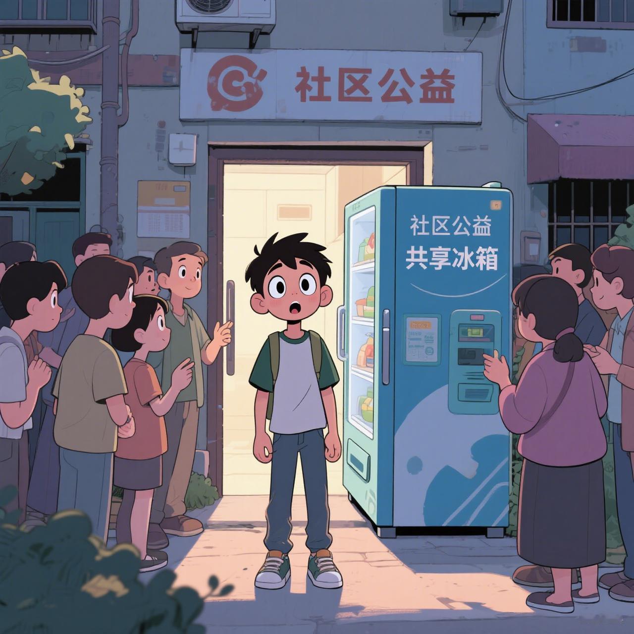 今儿个下楼遛弯小区门口咋围了一群人凑近一瞧，竟摆着个“共享冰箱”！听说是