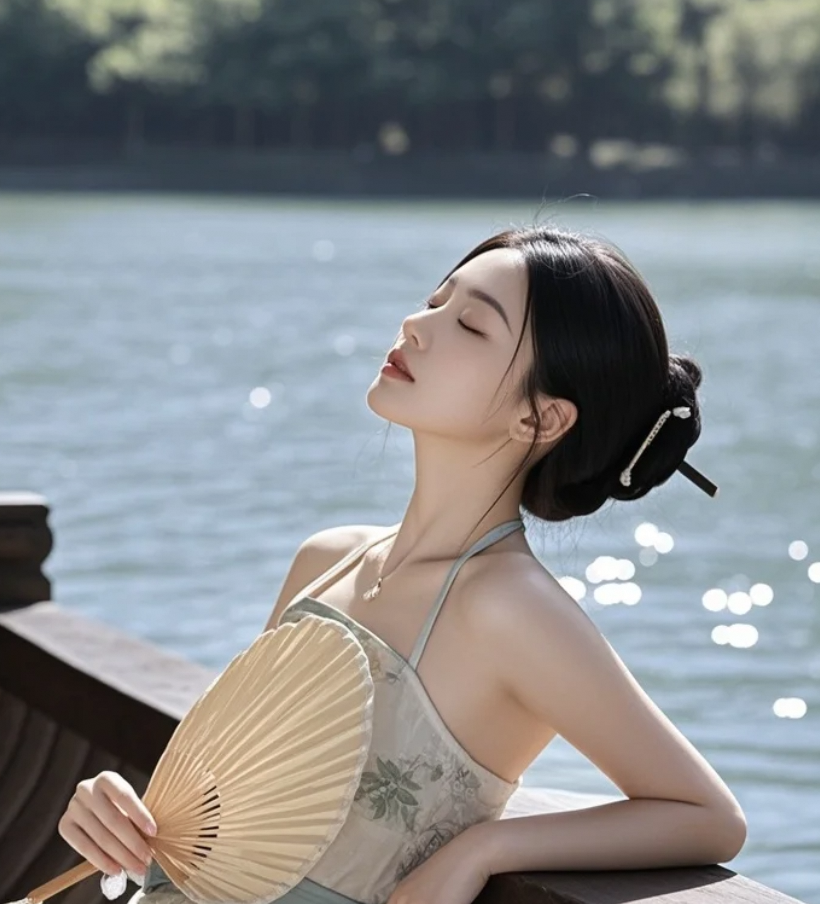 她站在湖边，不是风景，而是心动的理由