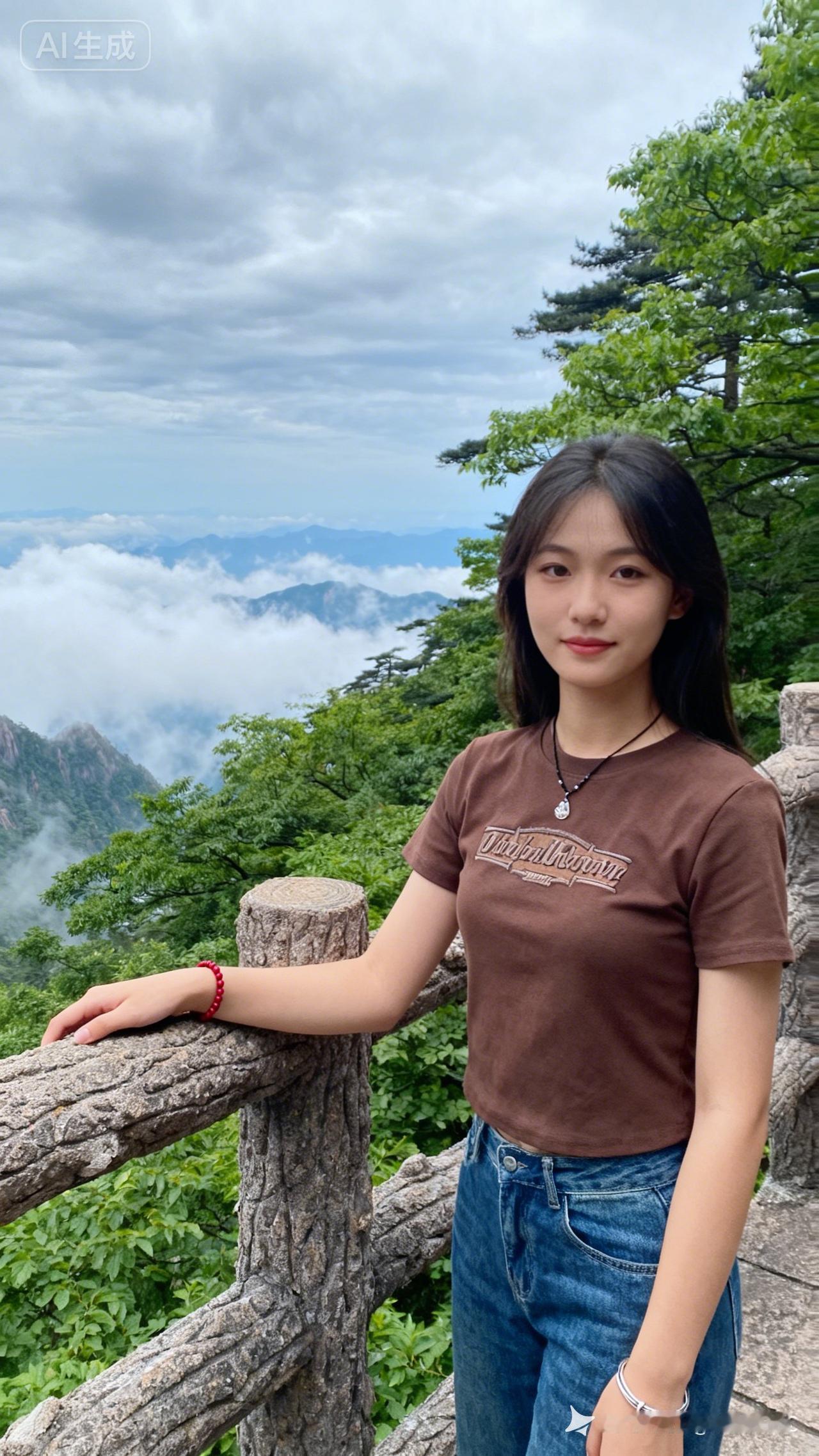 云海之上，少女与自然相拥