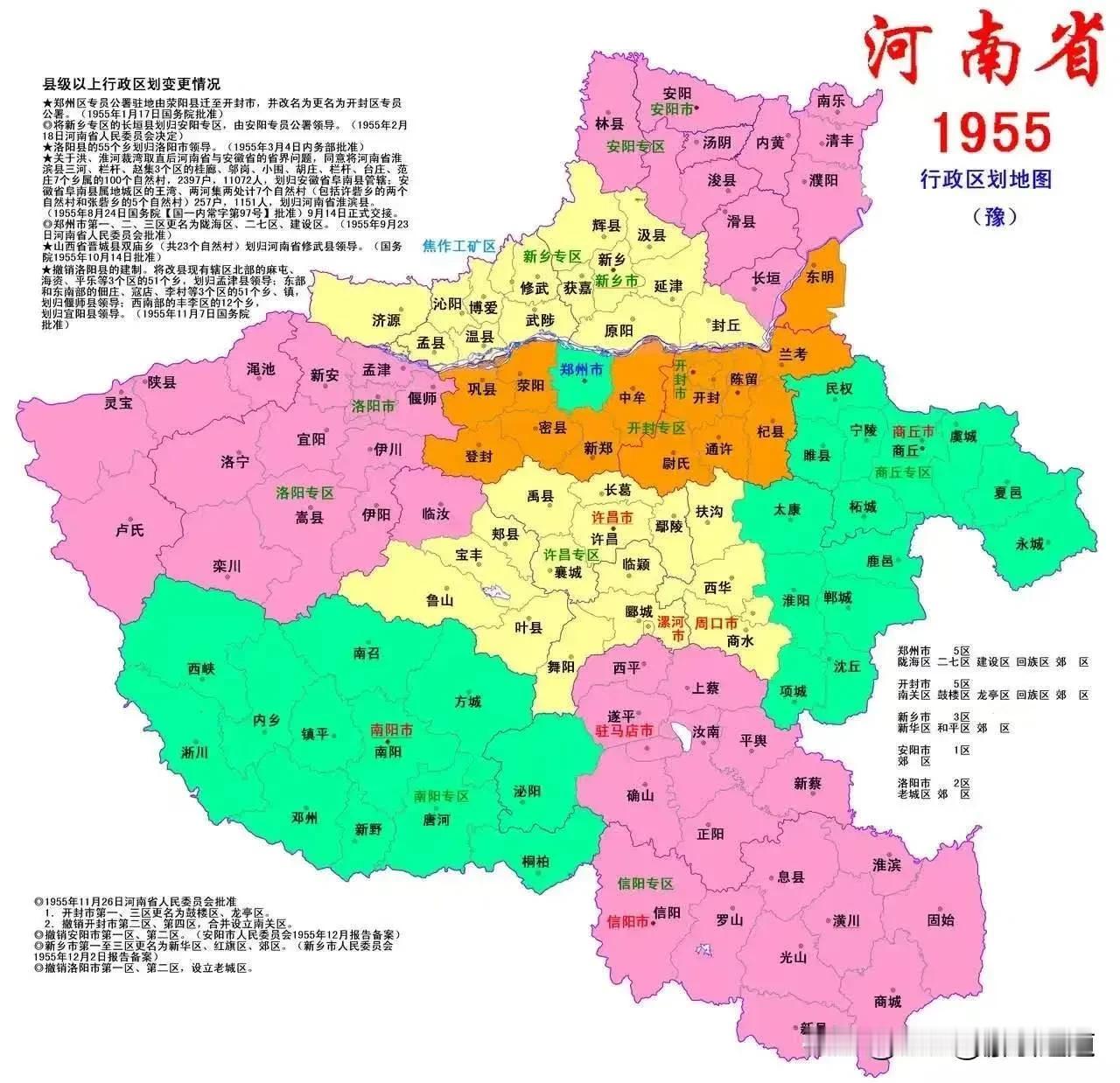 最近写了一篇文章，说在一九五五年到一九八三年之间，开封地区或者专区的区域面积很大