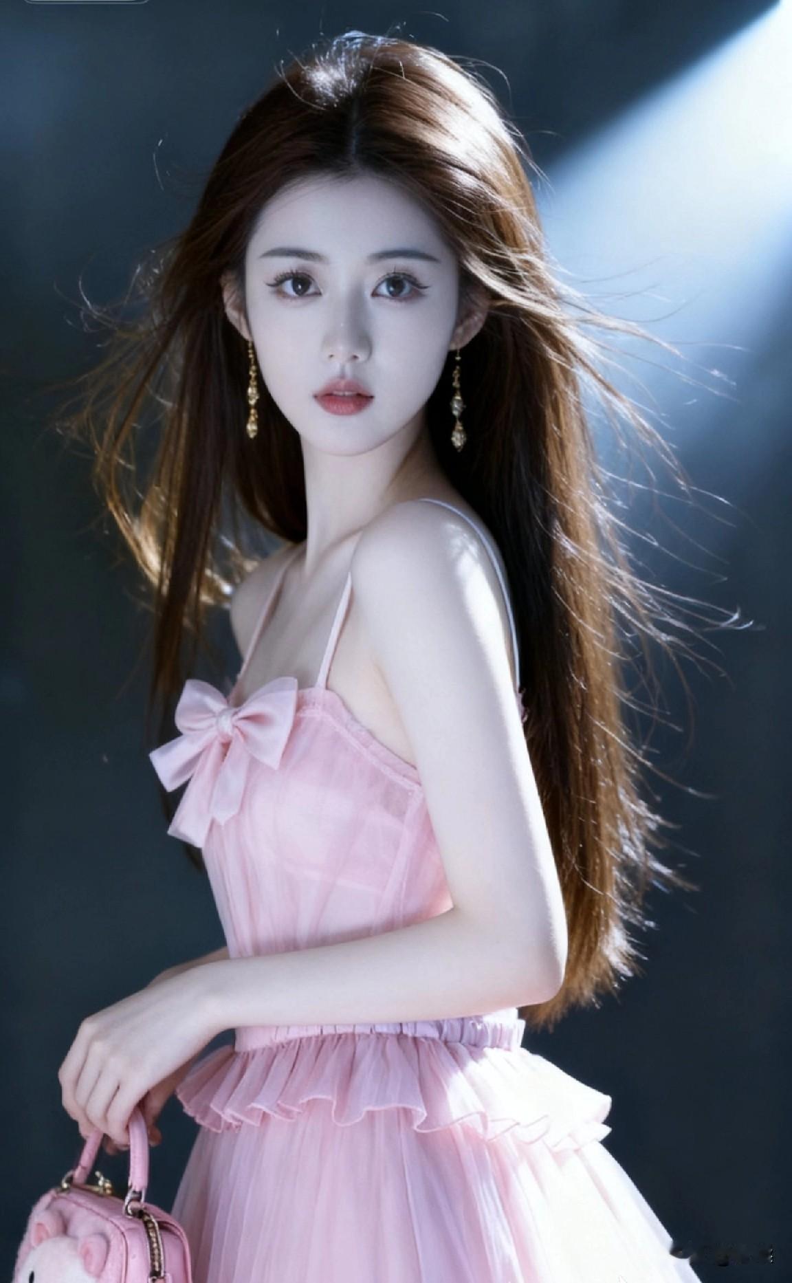户外美照分享柔光落在粉色蓬纱裙上，五官清透无浓妆，是治愈人心的天然温柔长相粉裙微