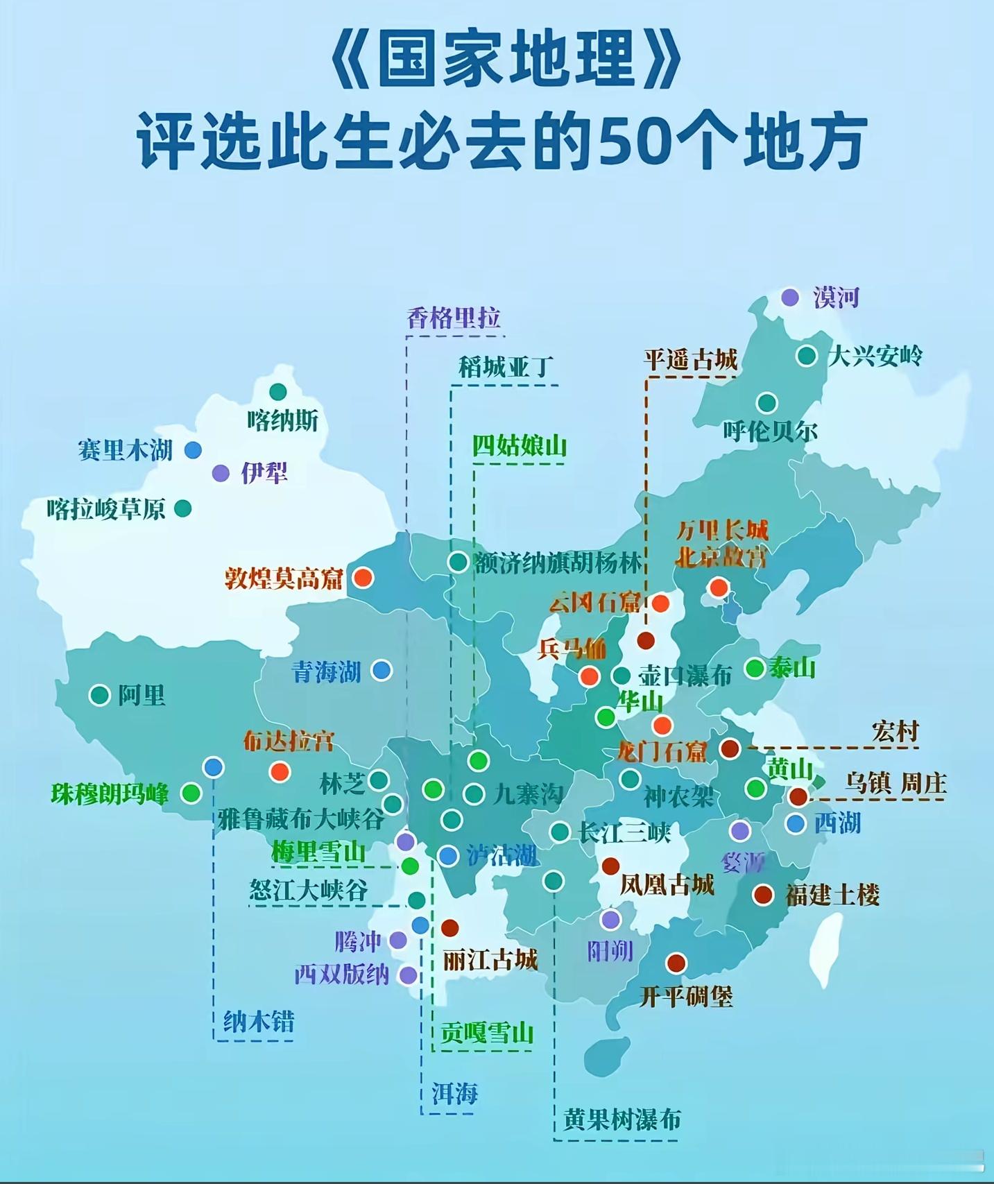 《国家地理》评选出的国内此生必去50个景点，我今年27了，只去过其中的