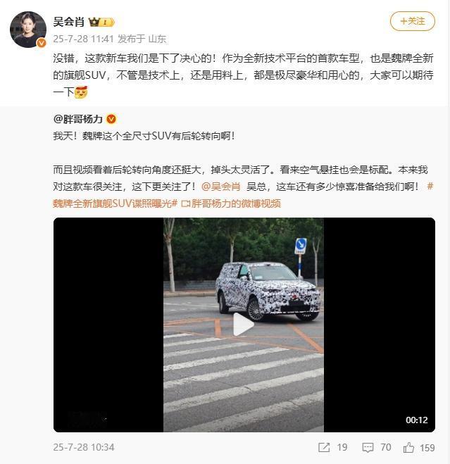 魏牌全新全尺寸SUV动态影像被曝光了有后轮转向，掉头超灵活，据推测还会标