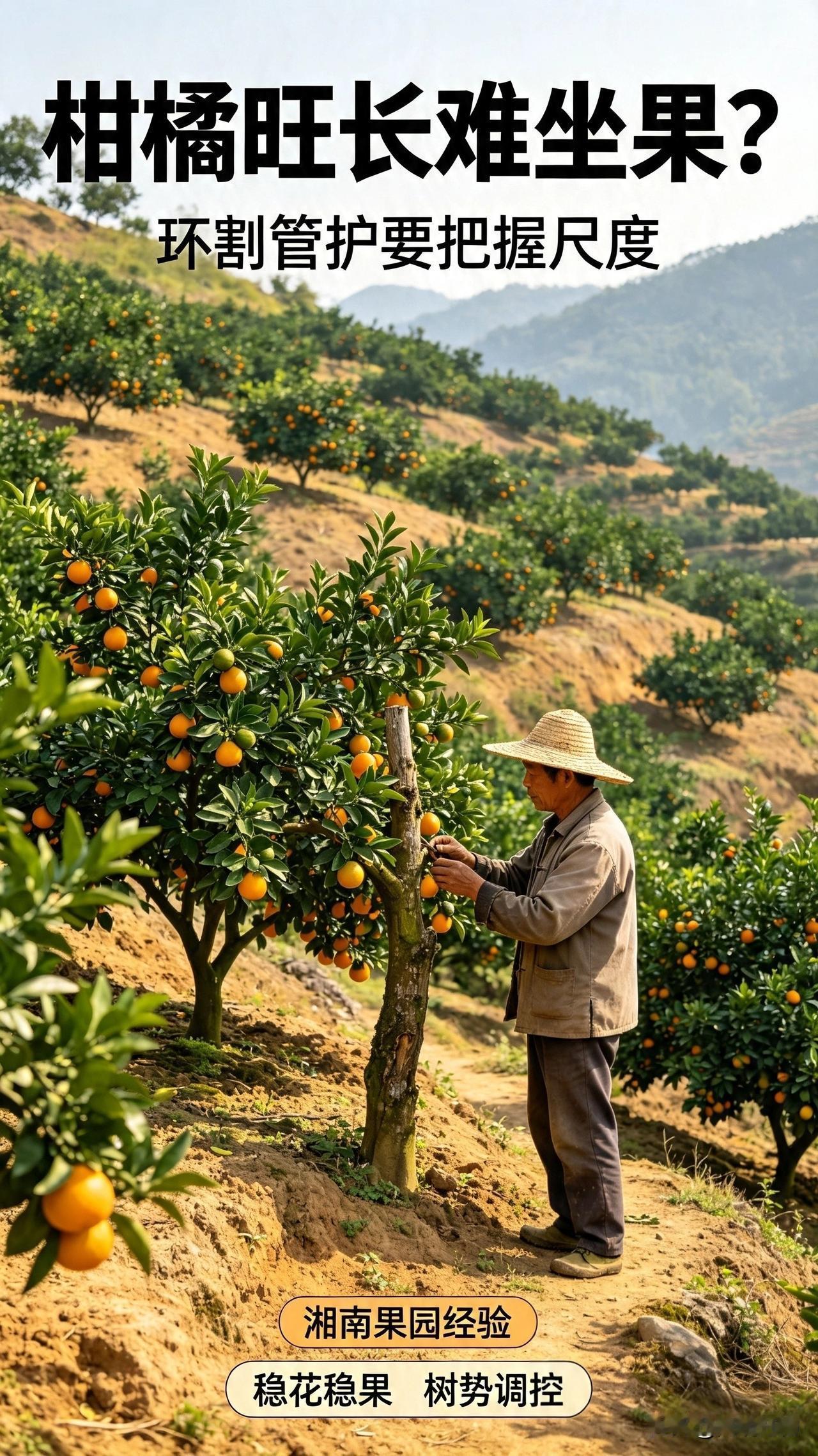 柑橘树长势旺却难坐果？山地果园环割管理，老农总结田间实操要点柑橘种植湘南果园