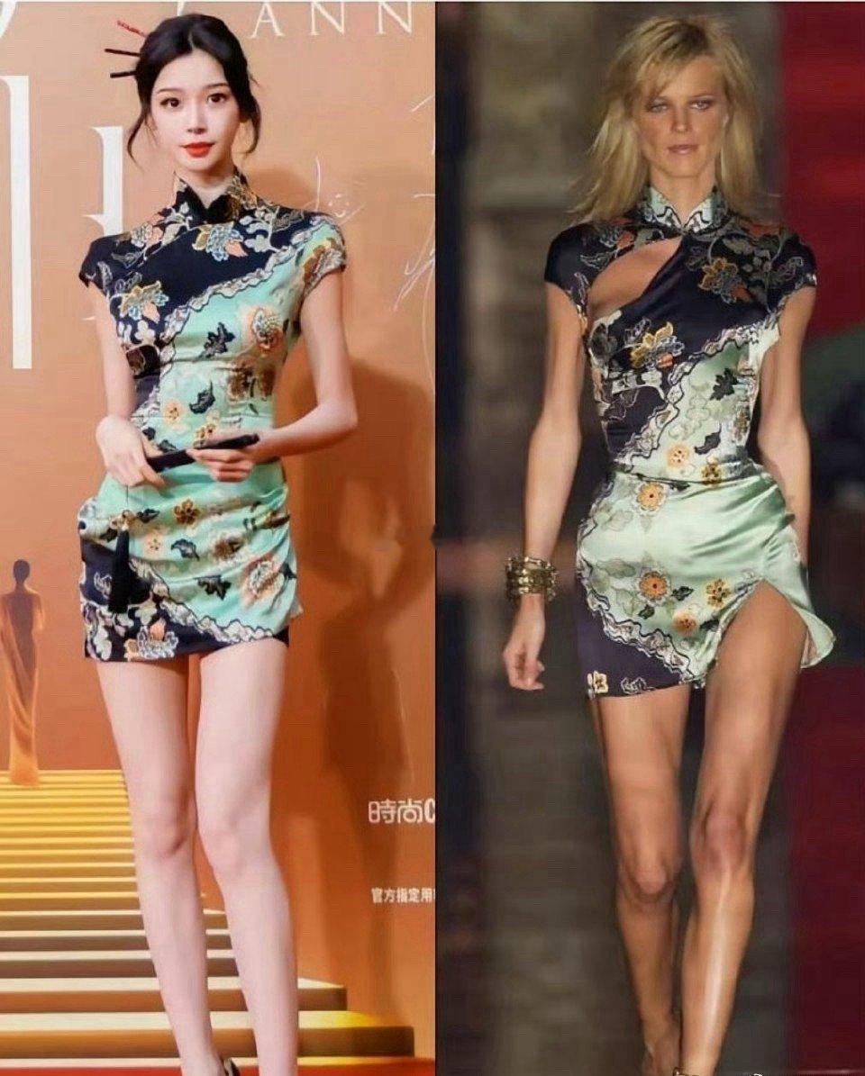 才发现易梦玲把原版的领口处缝起来了，感觉还不如原版，你们觉得呢？​​​