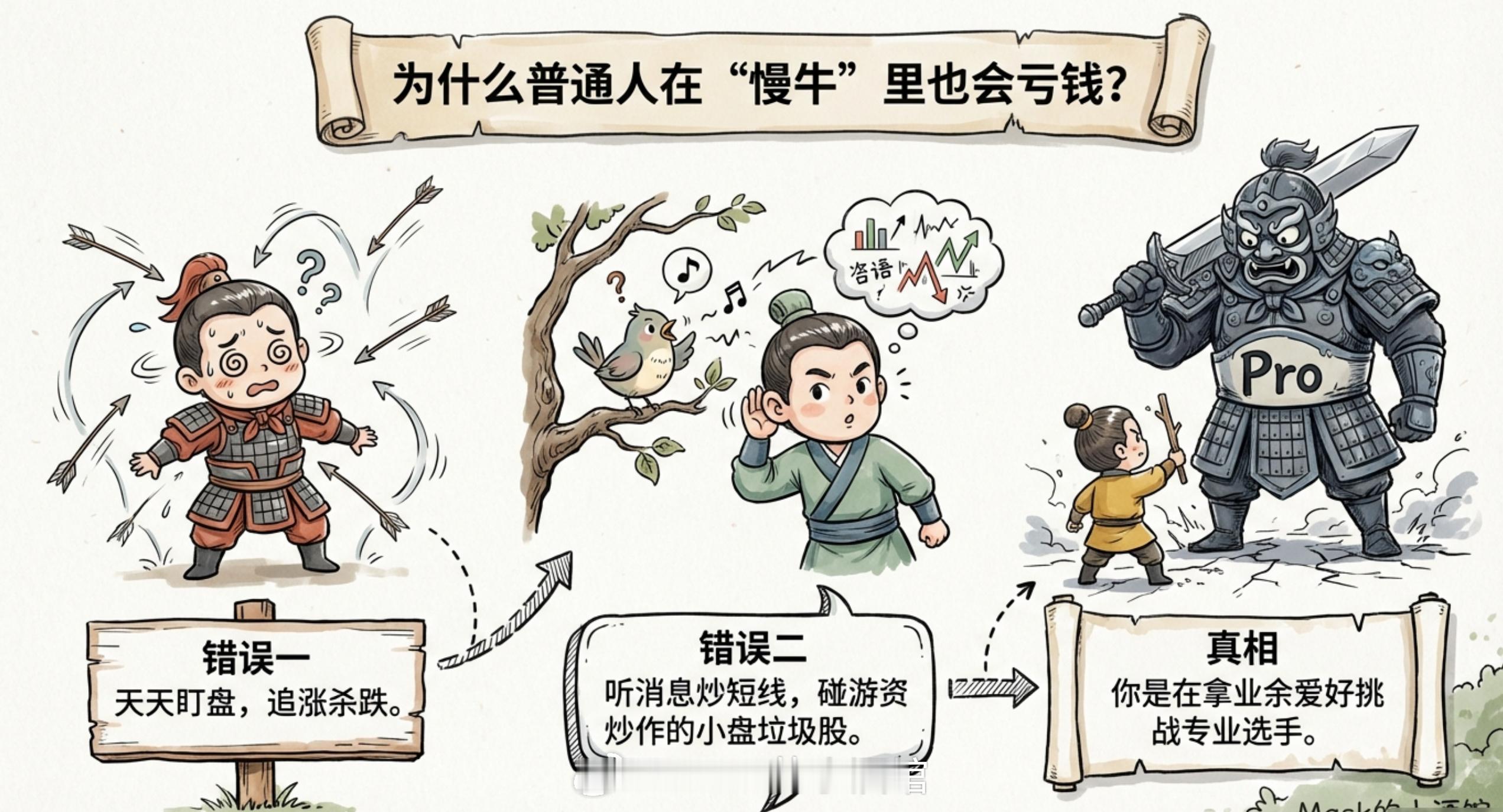 慢牛的核心逻辑是什么？很多人看A股在跌，就说慢牛要走了，其实慢牛他还没走，他还在