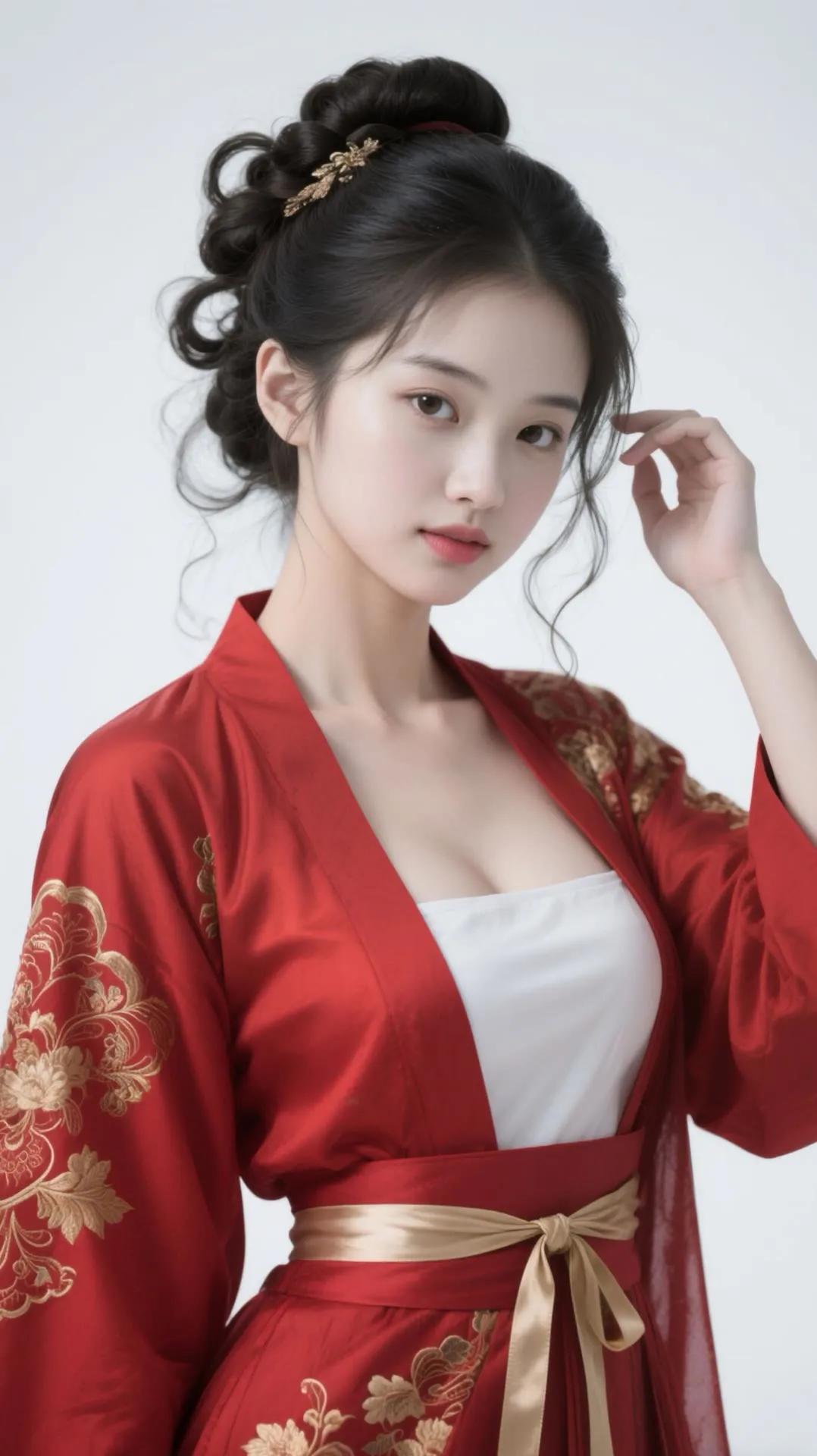 古风美人，红衣金饰，典雅端庄，韵味十足。