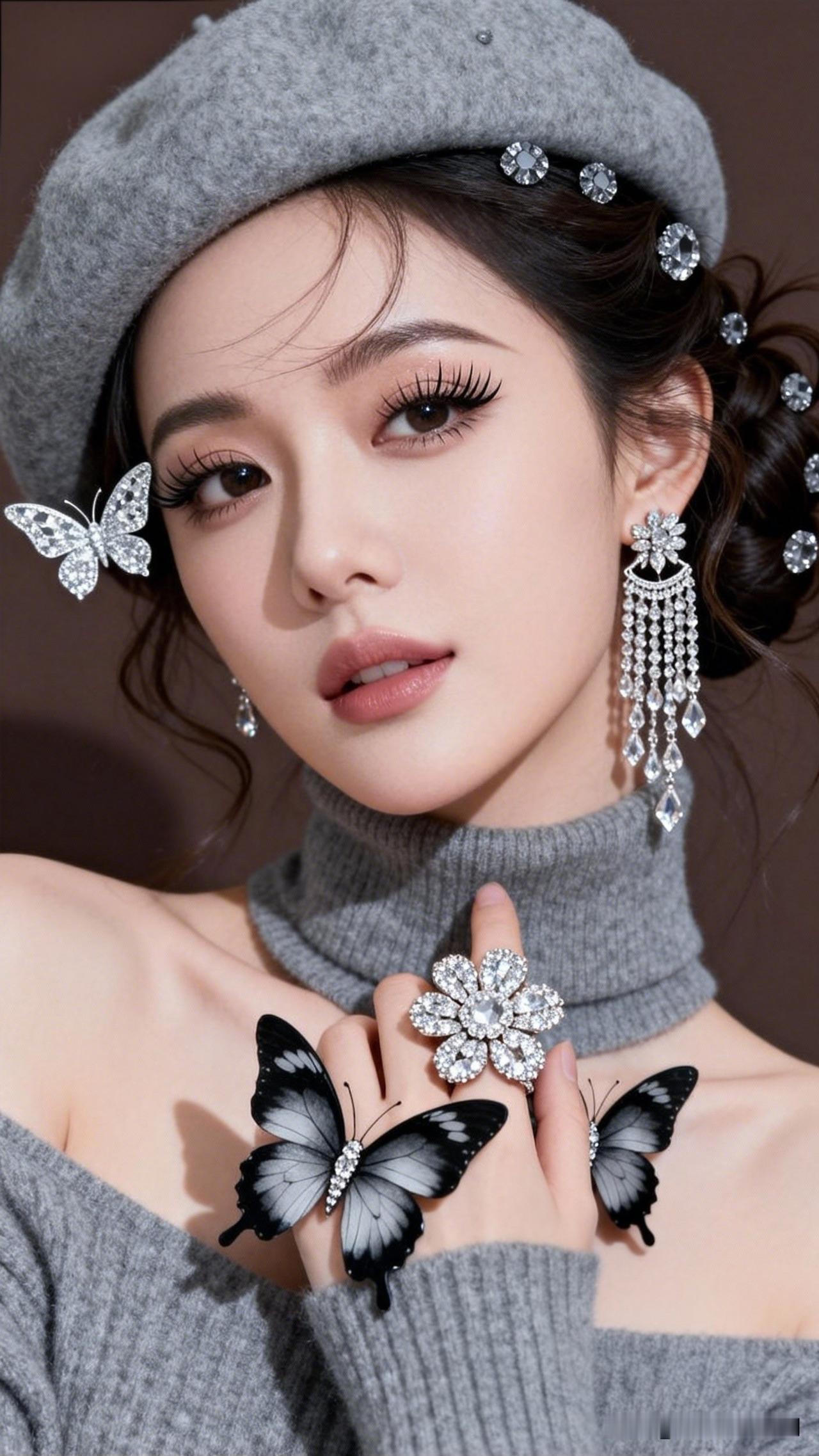 玉佩轻摇，蝴蝶翩翩起。花钿美人妆，玉簪映秋光。分享手机里的最美照片梦幻灰调，闪