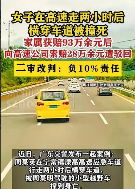 这也要赔？江苏南京，一女子不顾自身安全，闯入高速路上行走达两小时之久，而后又横穿