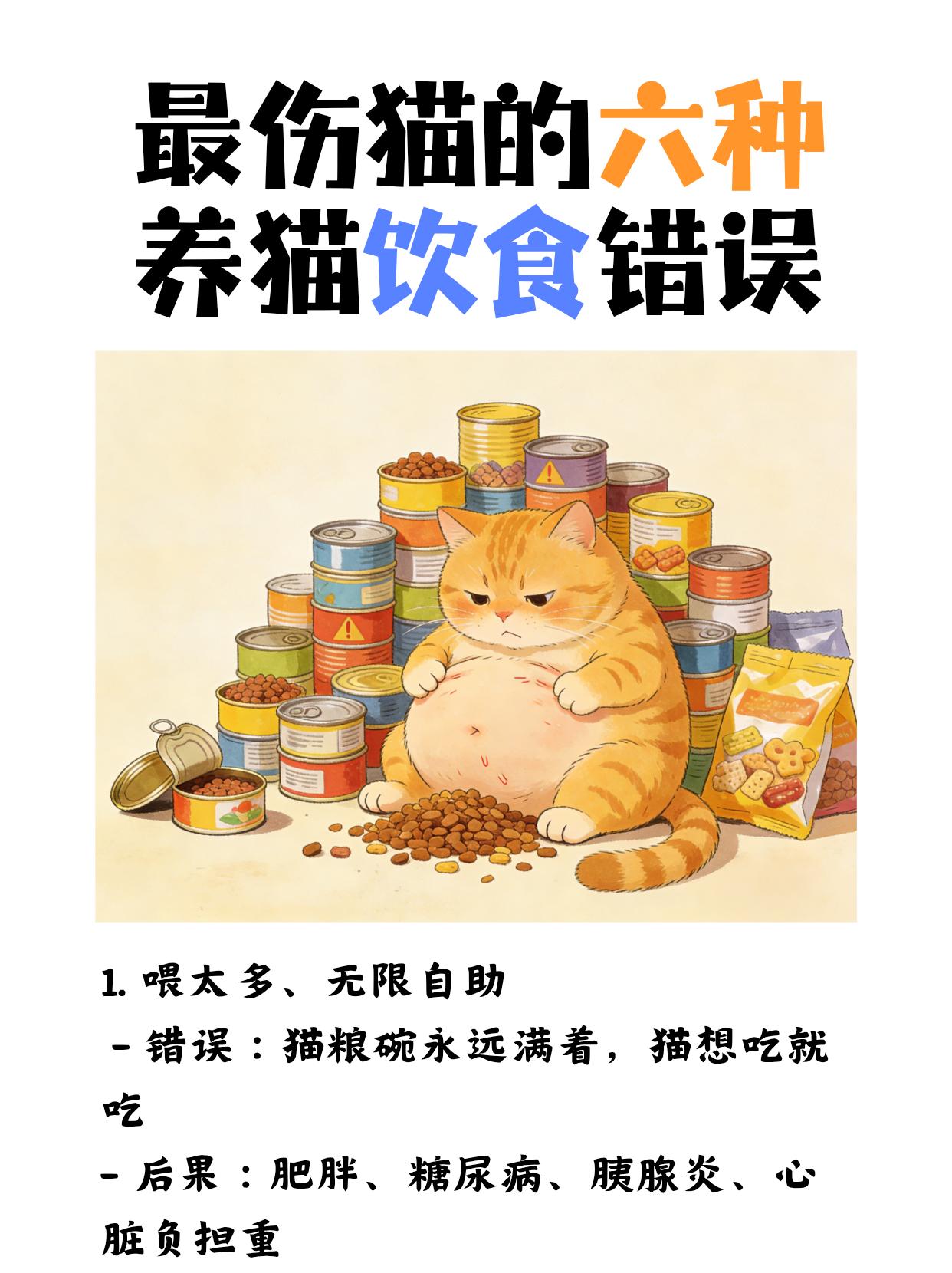 最伤猫的六种养猫饮食错误1.喂太多、无限自助-错误：猫粮碗永远满着，