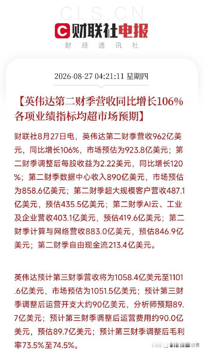 凌晨4点半，英伟达用一份炸裂的财报，再次把全球AI算力的火把举向了天空第二财