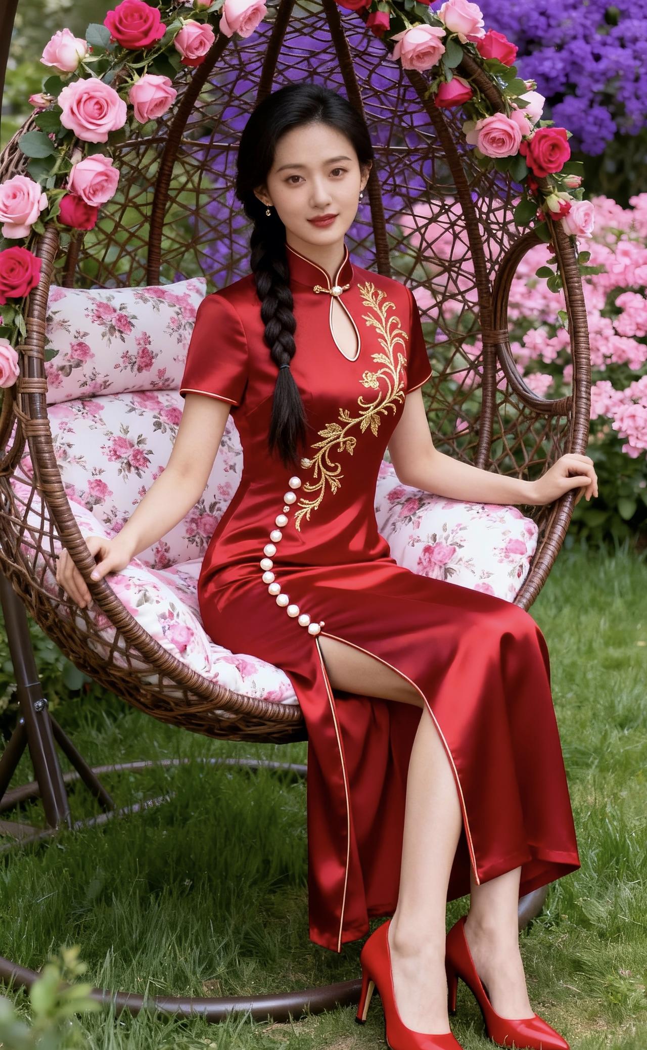 《云鬓轻挽，旗袍入梦》云鬓轻挽，绾起半盏流年青丝垂落，拂过素颈清颜锦缎