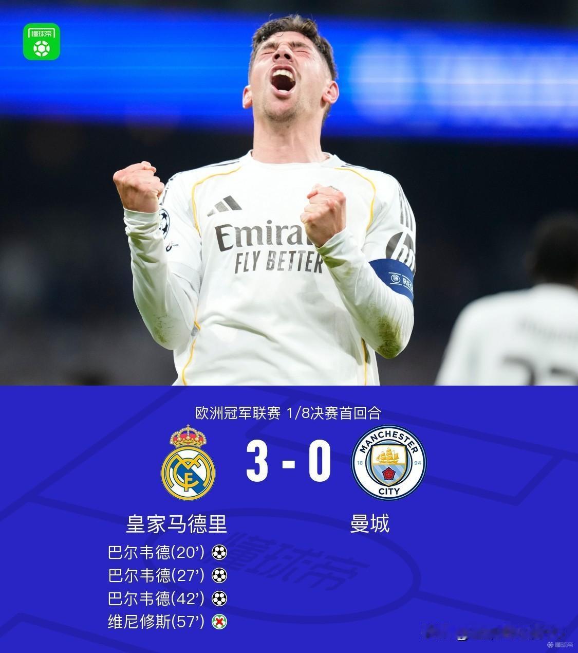 皇马3-0大胜曼城！以曼城这些球员的能力，我是真不相信他们会踢成这样。不交叉跑