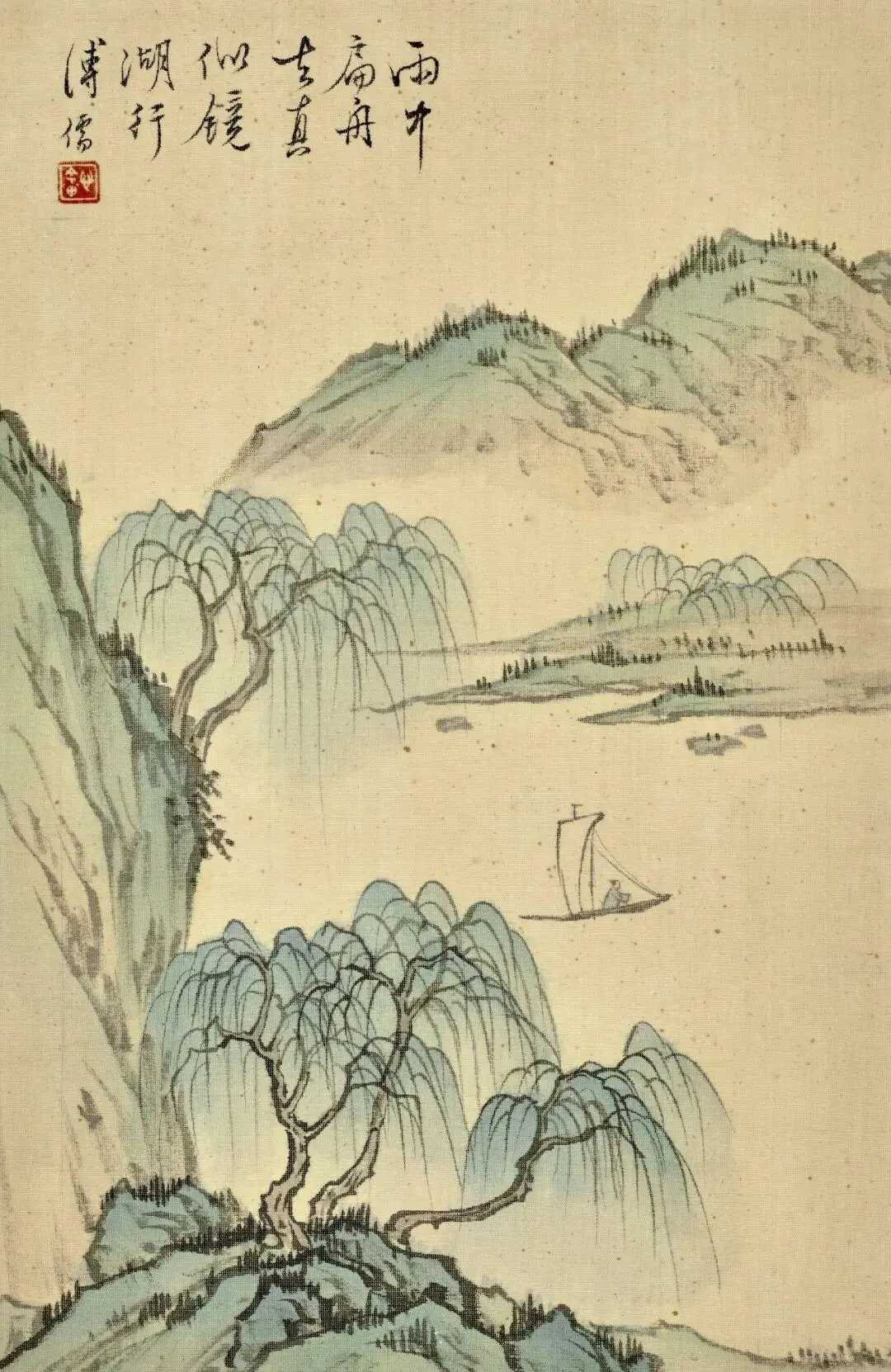 溥儒《山水小品册》，设色绢本每开24.3×15.6cm×12。这就是中国风遇见