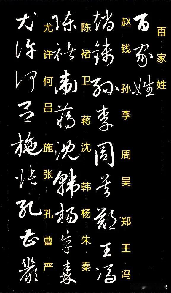 草书版百家姓，对照识字学习太实用。一边是草书写法，一边是标准汉字，黑白拓本古朴