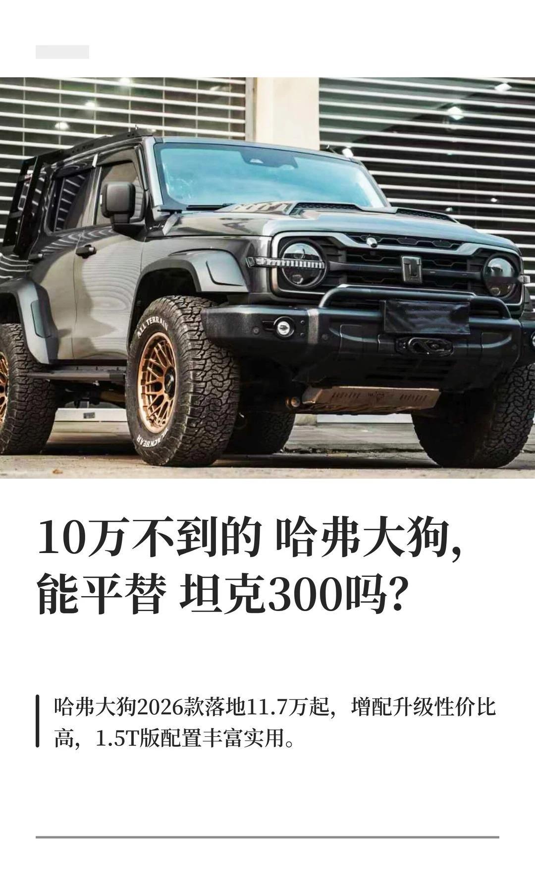 10万不到的哈弗大狗，能平替坦克300吗？哈弗大狗三刀侃车百车全说