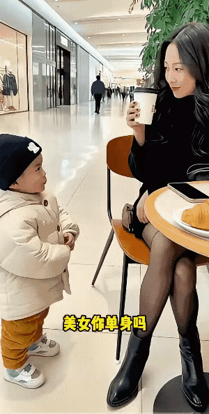 现在这么小的孩子都会撩妹了？看把美女给乐的，那叫一个花枝乱颤！