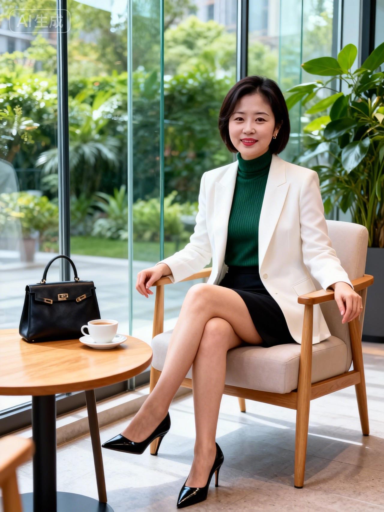 都市白领的优雅日常，咖啡与绿植相伴的惬意时光。