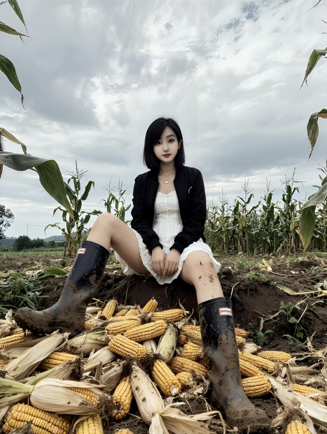 田园少女与玉米的甜蜜邂逅🌽💕