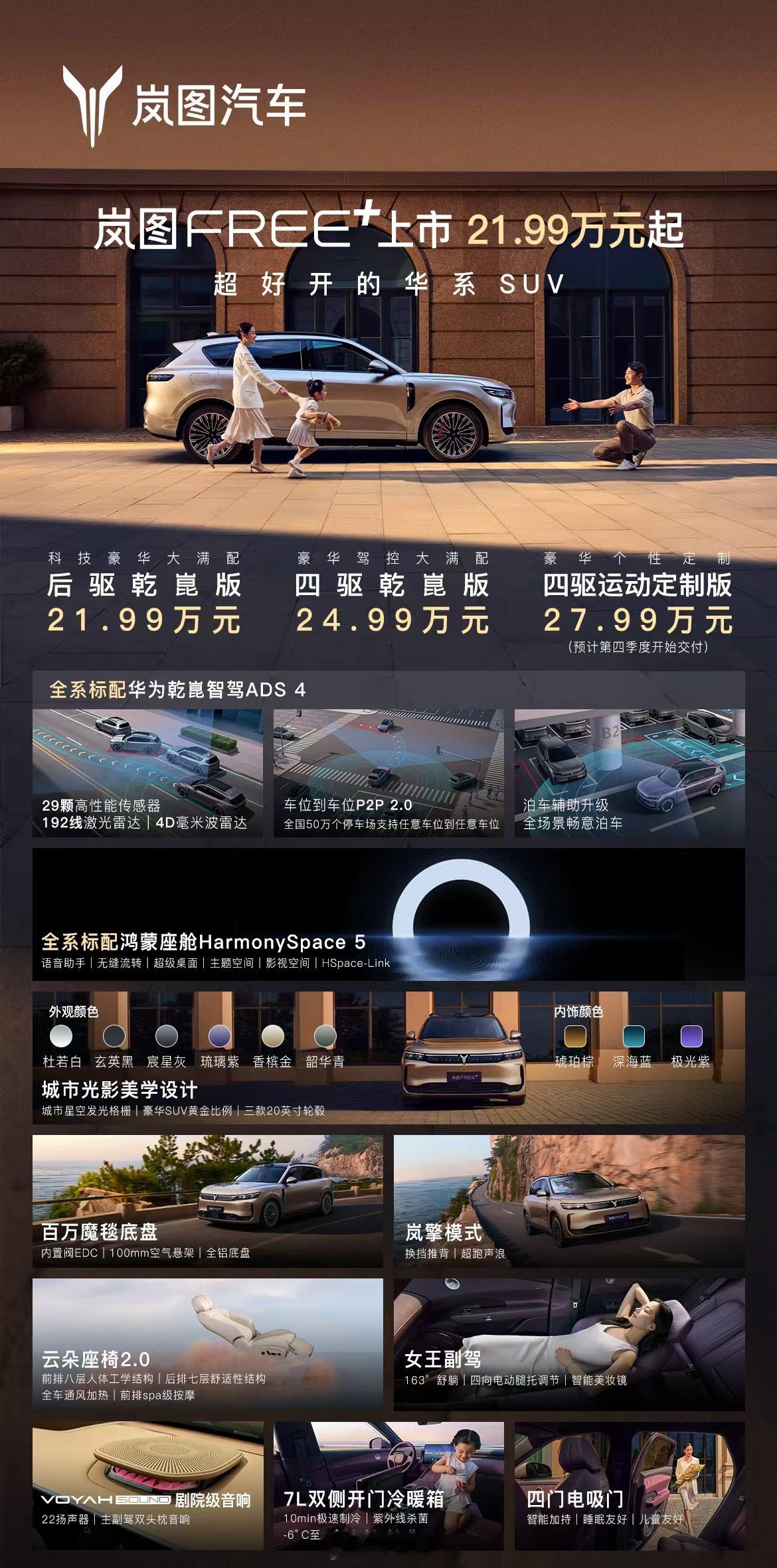 岚图FREE+正式上市了，三个版本都是增程，跟后面的家用纯电SUV岚图知音做了个