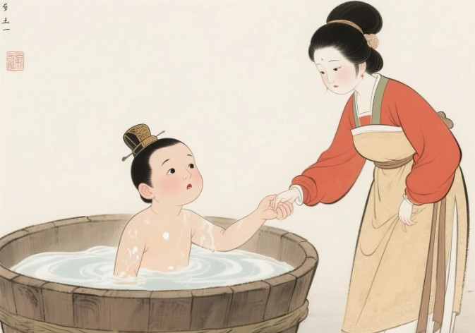 1462年，15岁的太子朱见深正在洗澡时，从小照顾他的乳娘进来加水。朱见深见状，央求她跟他一起洗澡