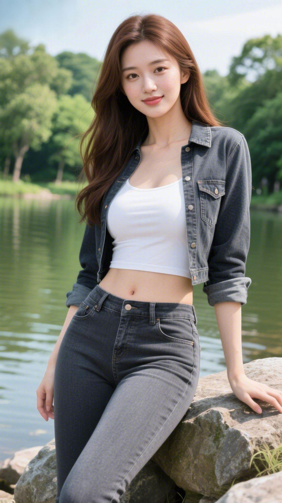 湖畔风正好微风掠过湖面，揉起细碎的波纹，牛仔的随性裹着白衫的清爽，把夏日的松弛