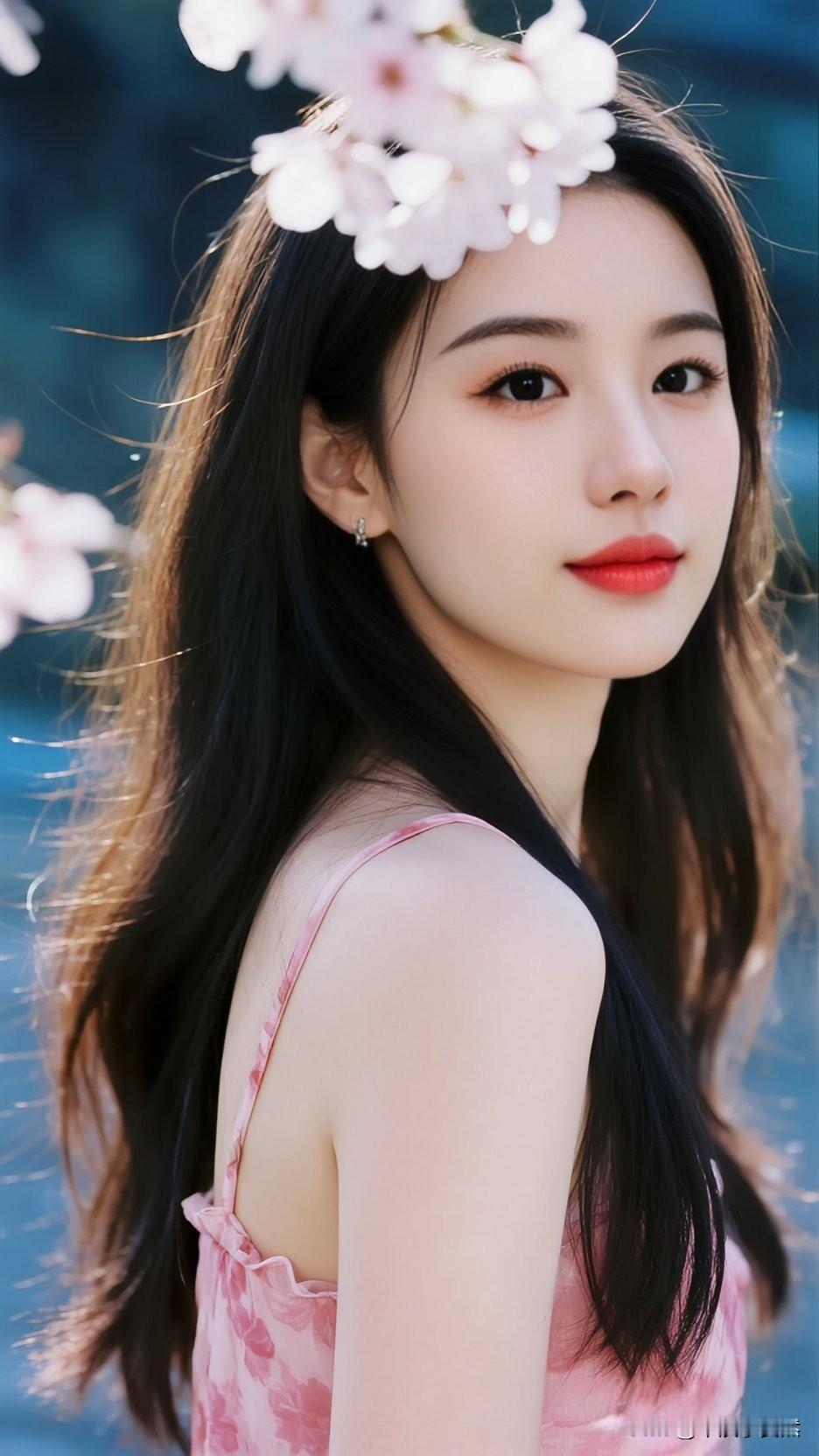 花间美人笑，春风满面娇。最是春日好风光，尤是倾心佳人笑。春天赏花照