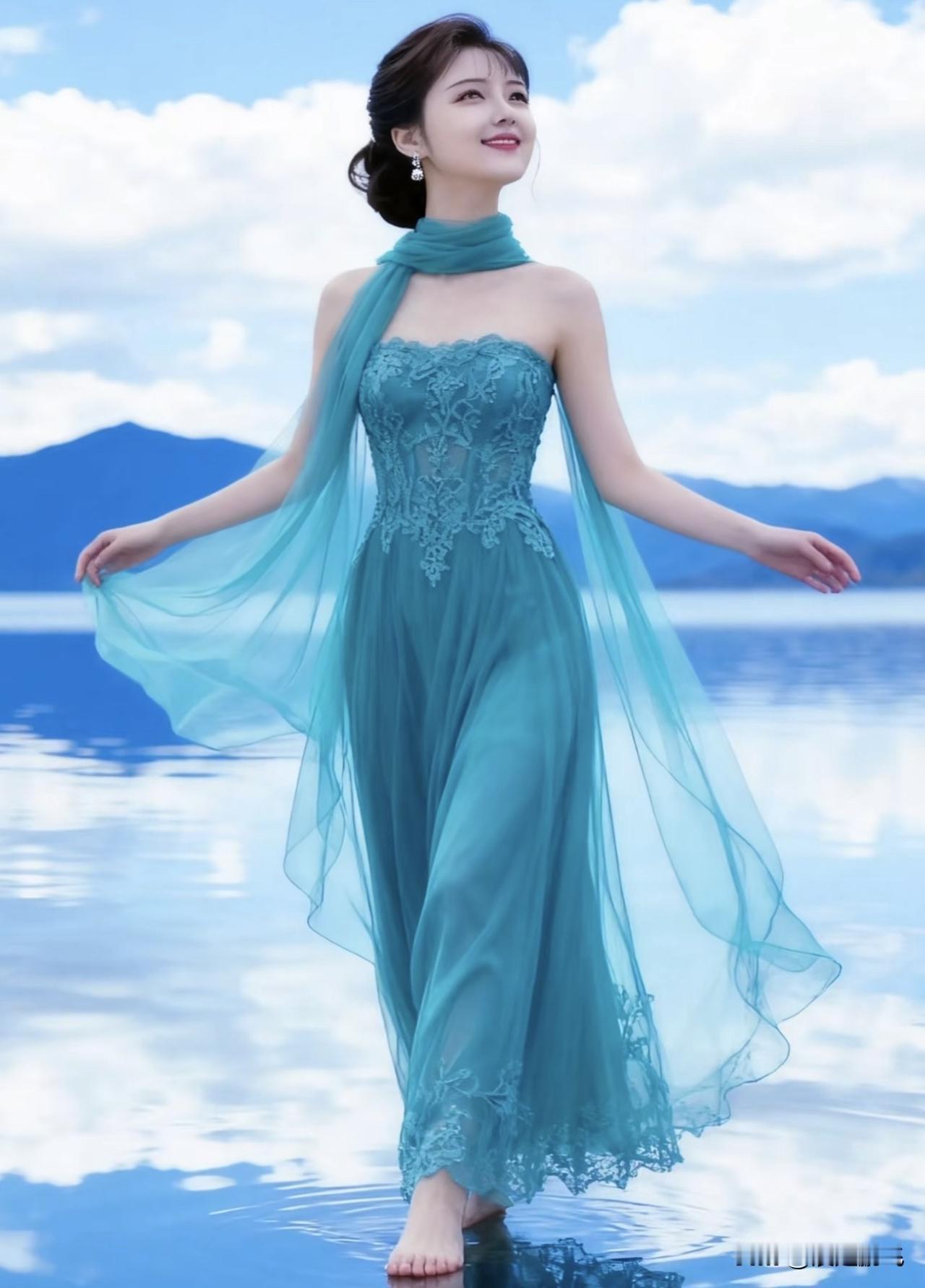 碧波荡漾处，美人如画来。轻舟泛处烟霞绕湖边美人景湖畔美人照湖边美人景湖畔