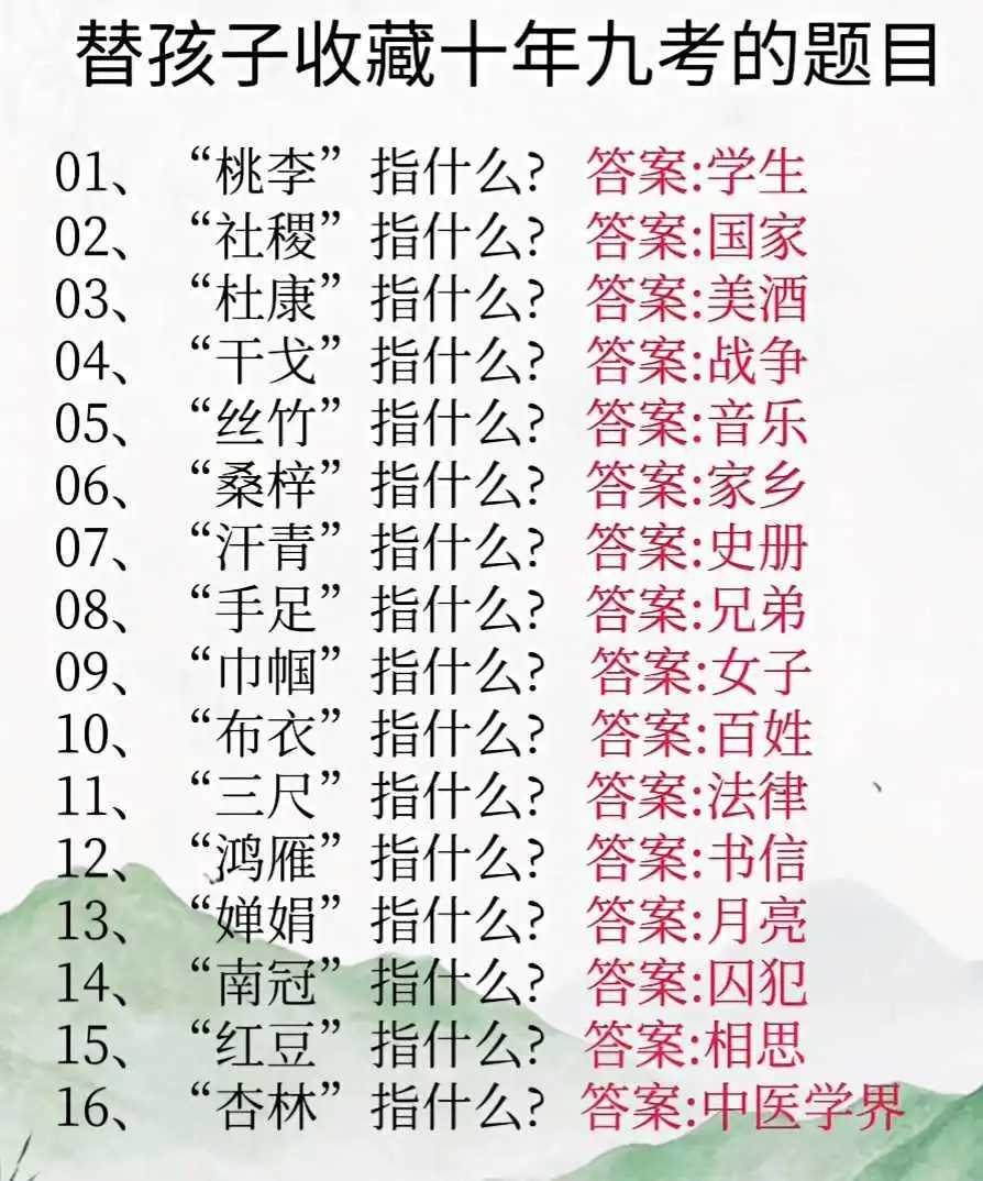 十年九考的题目，替孩子收藏