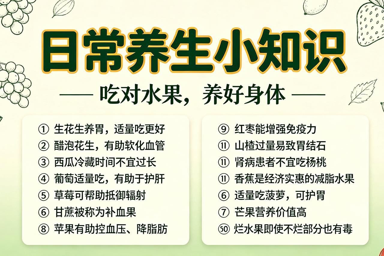 日常养生小知识①经常吃生花生，对胃部有调养作用②醋泡花生，有助于辅助软化
