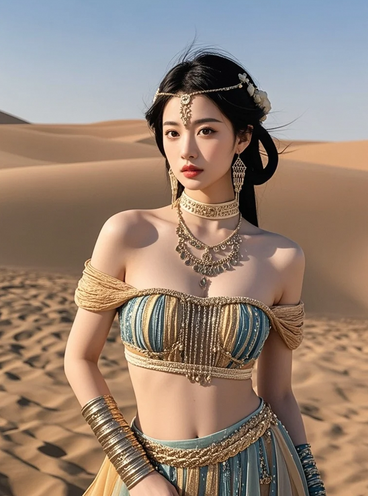 沙漠红裙起舞时，连风都停驻了脚步👗