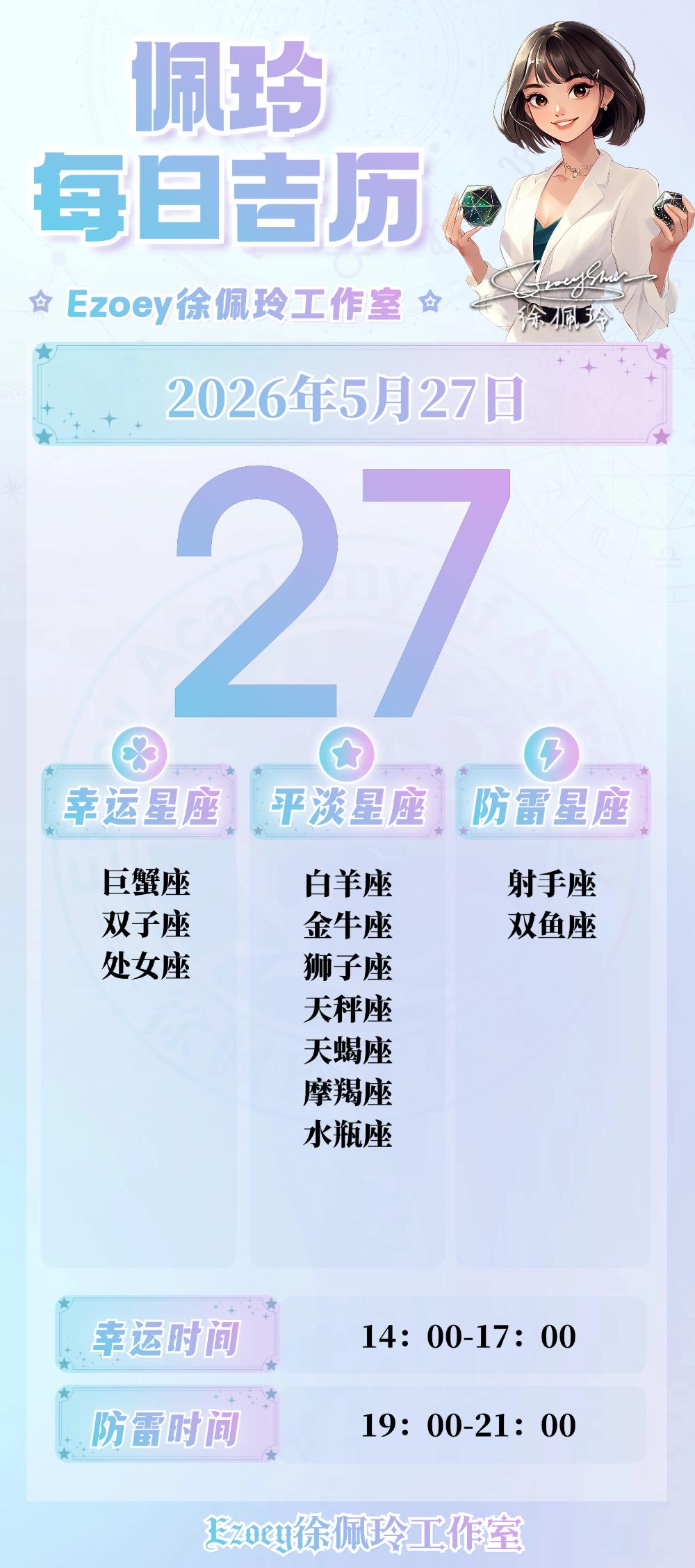 【5.27日播报】进修成长日幸运星星：巨蟹座、双子座、处女座——Ezoey徐