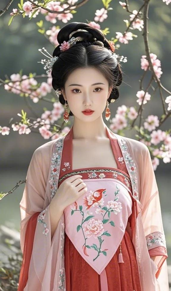 穿越时空的古典美人，樱花树下惊艳一瞥。国风美女溶图古风美人＃国风美俏女灵动