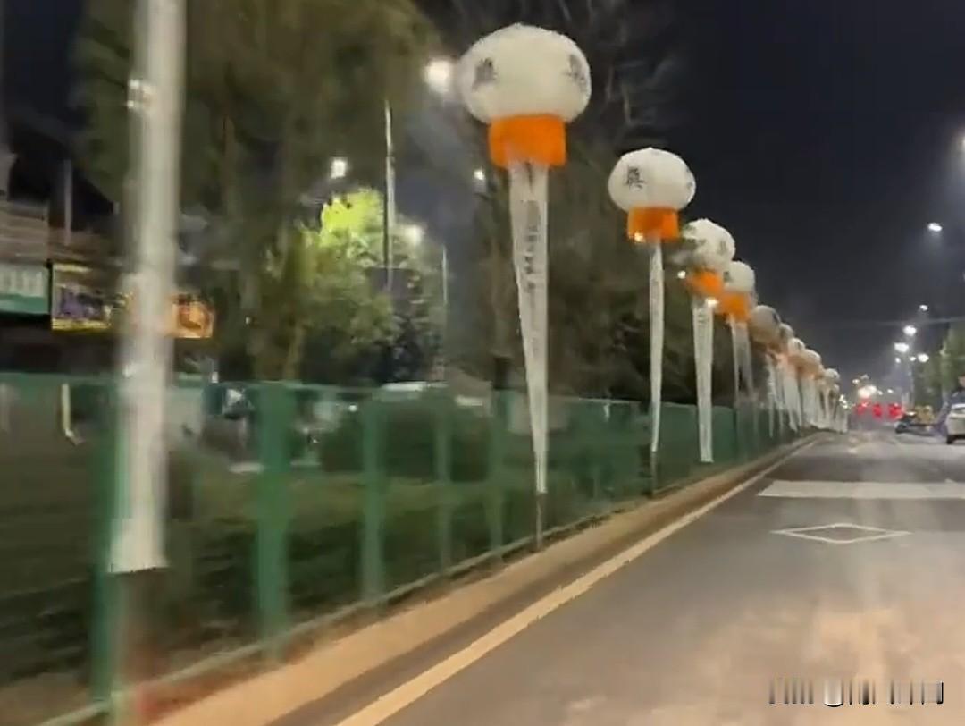 近日网传湖南祁东某路段绿化带插满带“奠”字的白事灯笼、白色条幅，绵延较长距离，引