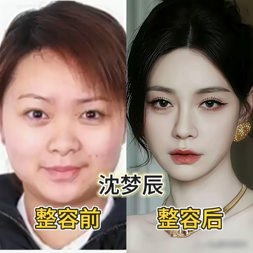 沈梦辰那张脸，真是一步一步换出来的。当年模特比赛出道，大圆脸，塌鼻梁，蒜头鼻，皮肤黑黄，扔人堆里找不