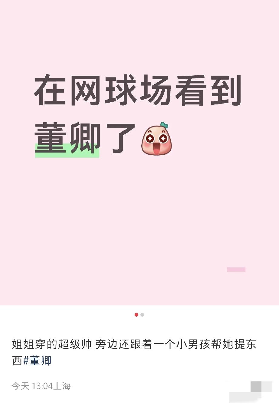 4月18日，董卿在上海网球场被偶遇，网友说旁边有个小男孩帮她提东西，应该就是她的