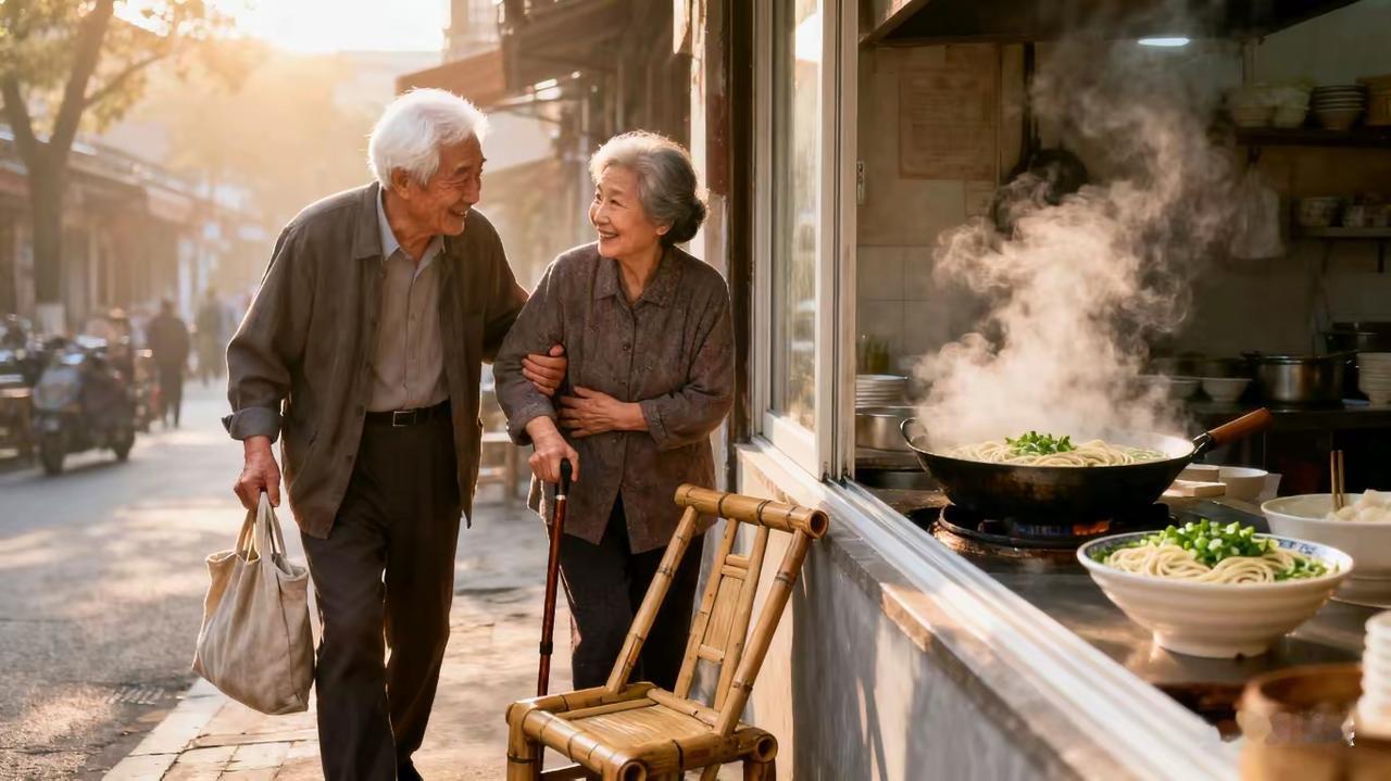 楼下的早餐铺，总飘着葱花面的香。每天清晨六点半，张爷爷准会扶着李奶奶慢慢走过来—