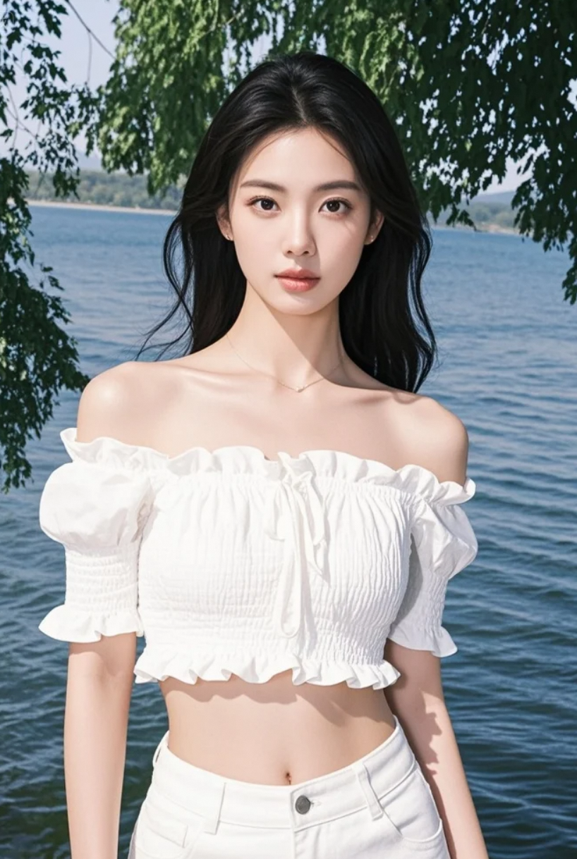 一袭素衣，一抹清丽，独享湖光。