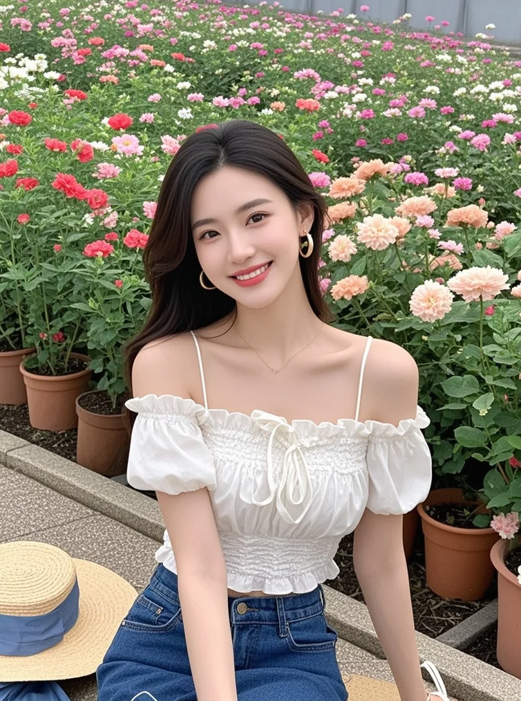 在花海映衬下，美女的优雅气质与颜值，美得令人心醉