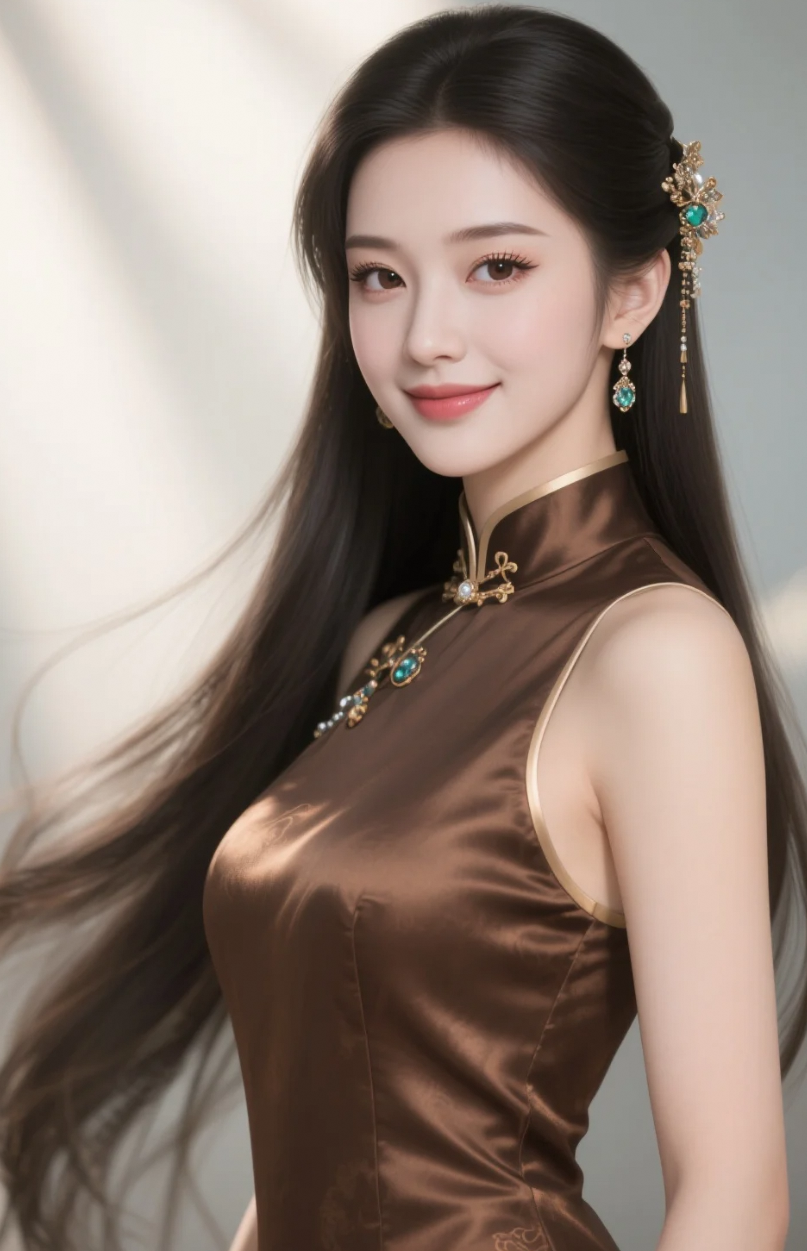 无袖露肩旗袍+玉石耳坠，这组氛围感写真美到让人屏息