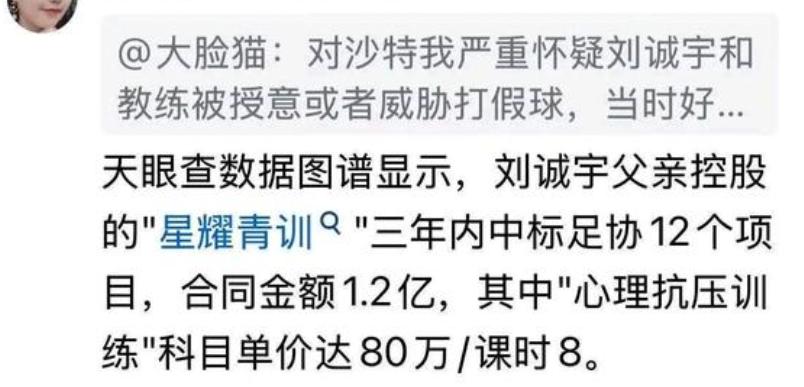 有球迷质疑刘诚宇进入国家队的用意。结果被人扒出其父原来是……起码后台有一定硬度！