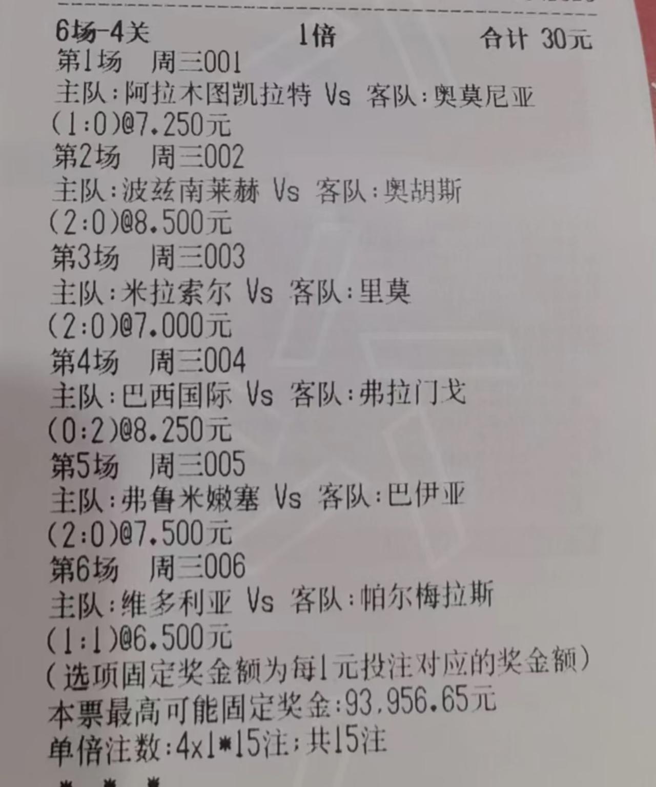 “人有多大胆，地有多大产”，30块博小10万，万一实现了呢？“6串4”的票子，