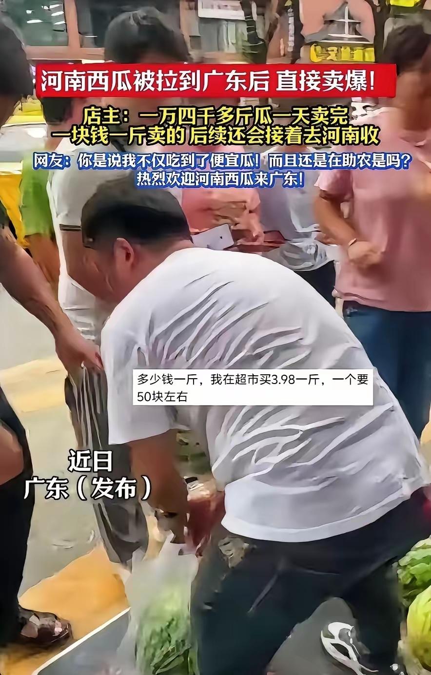 近日，广东一位水果商从河南买了一车西瓜运回广东售卖。没想到，1.4万斤瓜一下子售