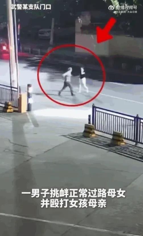 狗胆包天！某地武警某支队大门前，一对母女正正常常地在马路边行走，谁能想到，竟然会