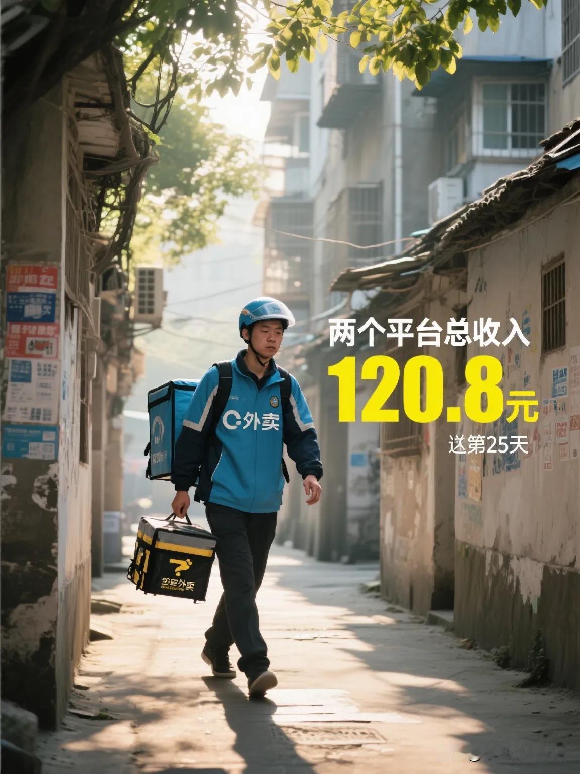 走路送外卖第25天，两个平台总收入120.8元8月11日是我走路送外卖的第2