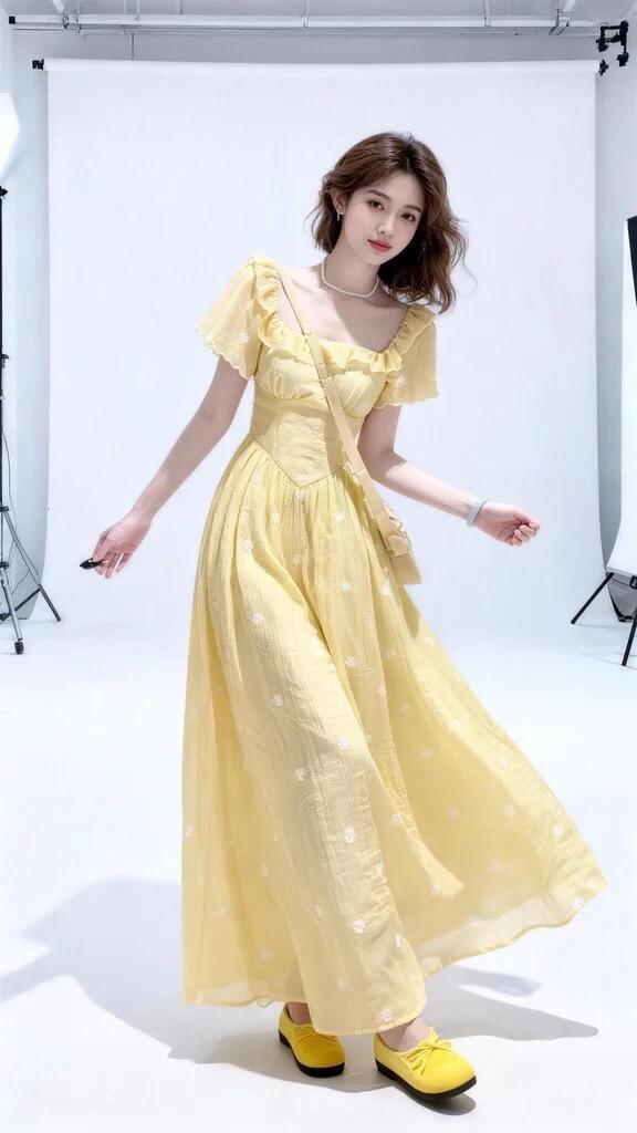 夏日浅黄色连衣裙仙女裙造型分享清新黄色连衣裙夏季黄色连衣裙鹅黄独特漂亮裙