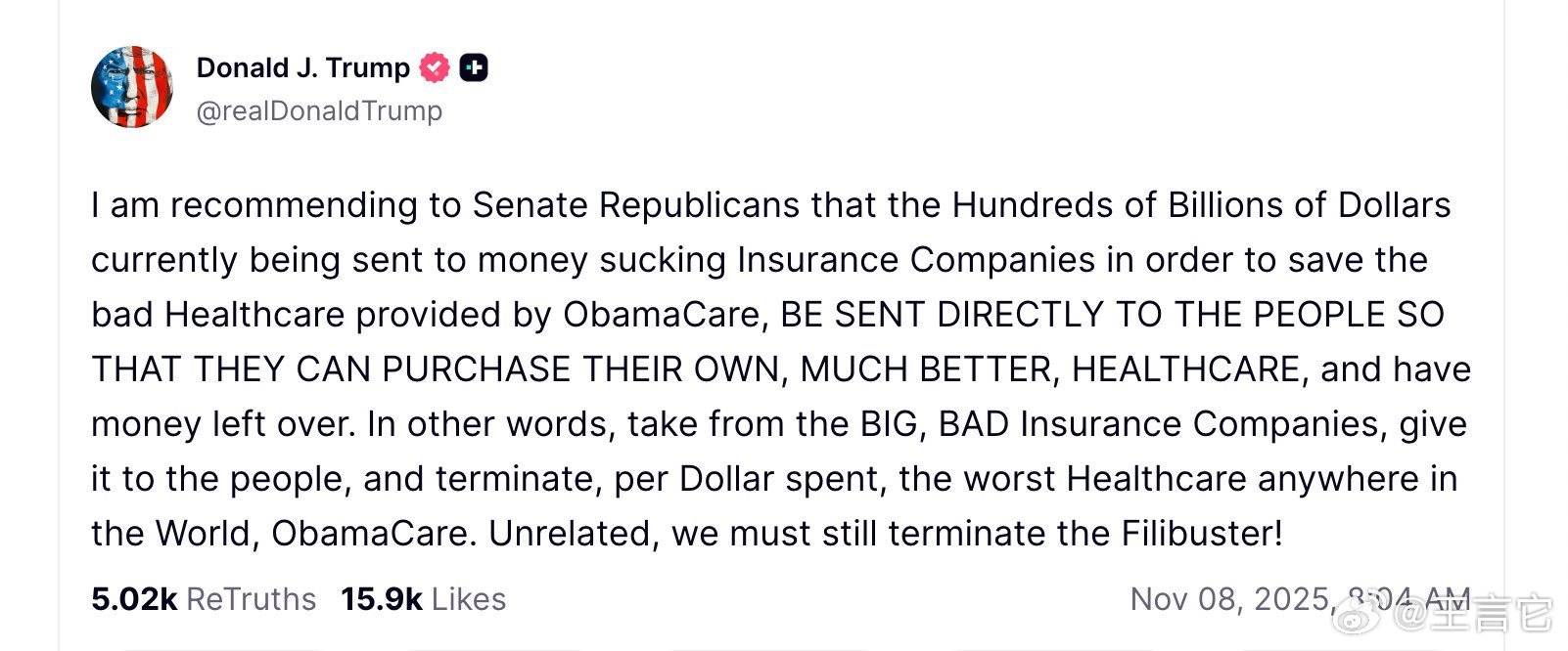 ‼️唐纳德·J·特朗普Trump：我建议参议院共和党人，将目前为