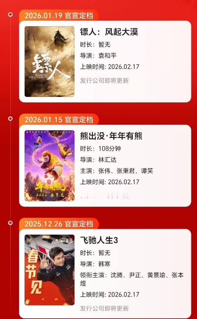 三部电影定档春节档春节档真的寸土寸金，档期虽好，但是拍片的竞争力也很大，但凡能